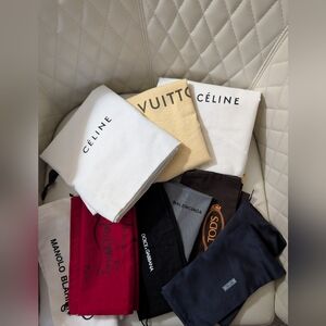 13 Designer Dust Bags LV, Celine, Prada, Louboutin, Manolo Blahnik, Tod’s, D&G
